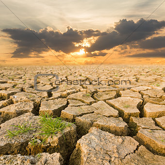 Drought land under the evening sunset 