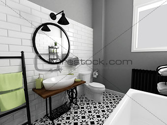 black and white bathroom interior