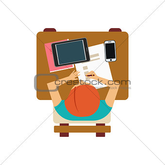 Male Student With Tablet And Smartphone From Above