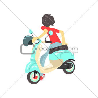 Guy Sitting On Scooter From The Back