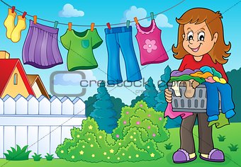Woman with laundry outdoor