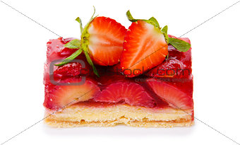 Fruitcake and strawberry isolated.