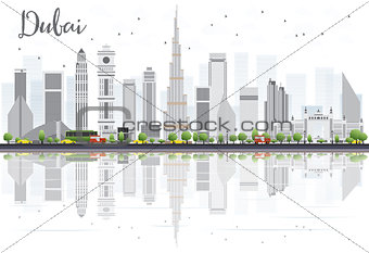 Dubai City skyline with Gray Skyscrapers and Reflections Isolate