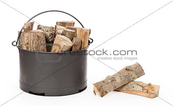 Metal basket of firewood