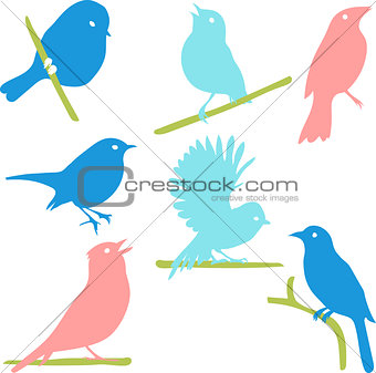 Bird Silhouettes, colored silhouettes.