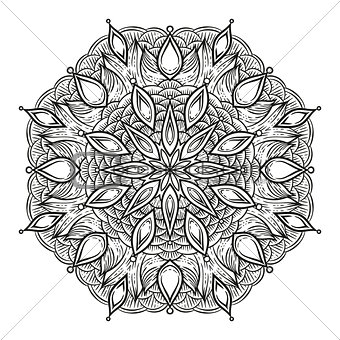 Black and white circular pattern. Round kaleidoscope 