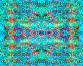 Symmetrical pattern of circles on a rainbow background