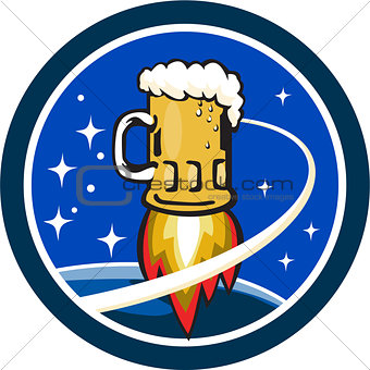 Beer Mug Rocket Ship Space Circle Retro