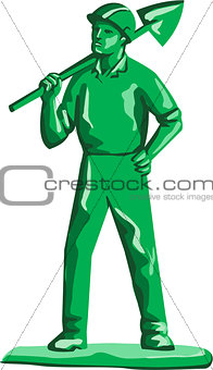 Green Miner Holding Shovel Retro