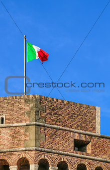 italy flag on an old fortress