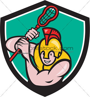 Gladiator Lacrosse Player Stick Crest Cartoon
