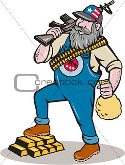 Hillbilly Man Rifle Gold Bars Money Bag Cartoon