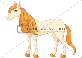 Charming cartoon horse with long golden mane and tail