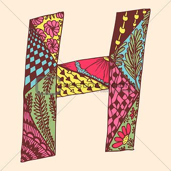 Vintage monogram H. Doodle colorful alphabet character