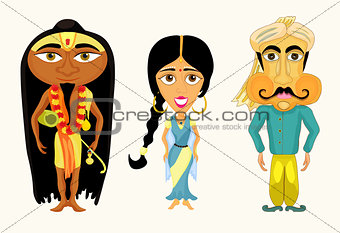 India set a girl, a man and a yogi vector illustration