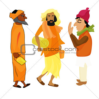 Indian set Yogi man in the orange garb vector illustration