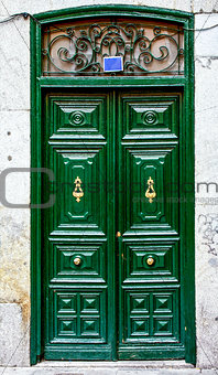 Wooden green door