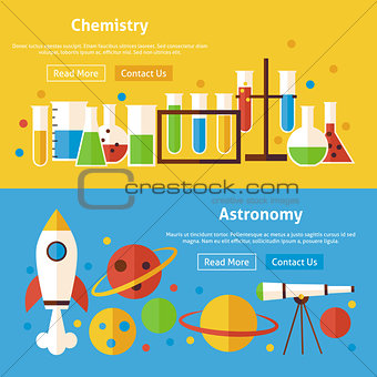 Chemistry and Astronomy Science Flat Website Banners Set