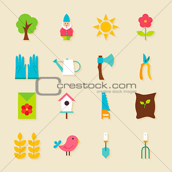 Gardening Tools Flat Objects Set with Shadow