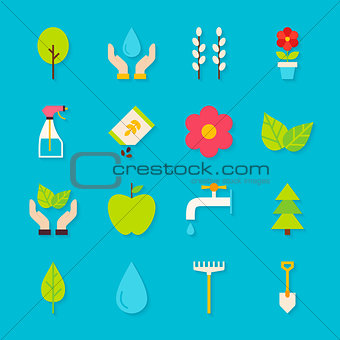 Spring Gardening Flat Objects Set with Shadow