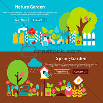 Spring Nature Garden Flat Website Banners Set
