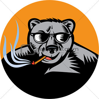 Black Bear Sunglasses Cigar Circle Woodcut