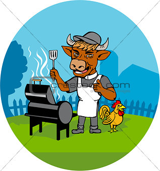 Clergy Cow Minister Barbecue Chef Rooster Caricature