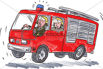 Red Fire Truck Fireman Caricature