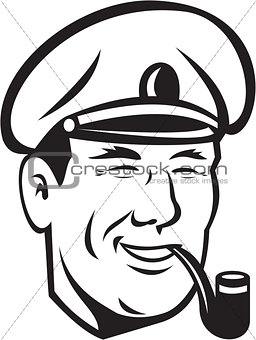 Sea Captain Smiling Smoke Pipe Retro