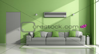 Green and gray modern lounge with air conditioner