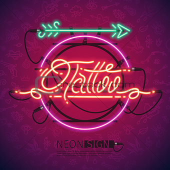 Retro Neon Tattoo Sign with Arrow