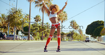 Happy Roller Skate Girl Standing on the Street