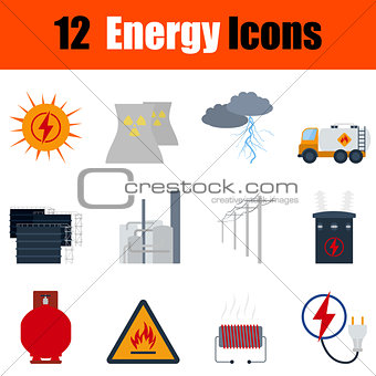 Flat design energy icon set