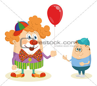 Circus clown with balloon and boy