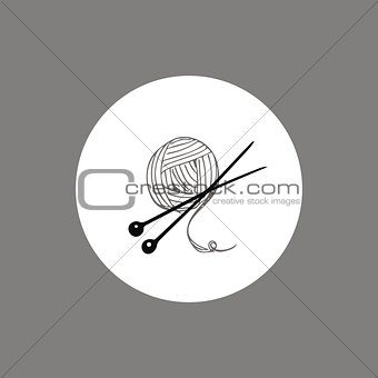 Knitting yarn skein and needles icon or logo design
