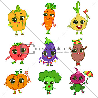 Vegetables Cartoon Characters Set