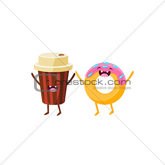 Coffee And Doughnut Cartoon Friends