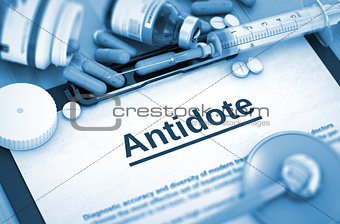 Antidote Diagnosis. Medical Concept. Composition of Medicaments.