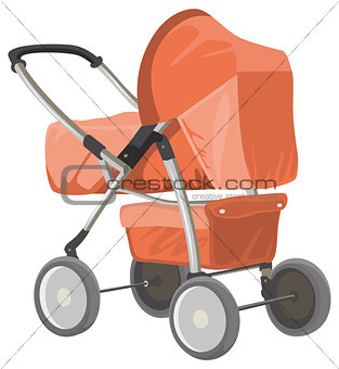 Baby carriage. Orange baby pram