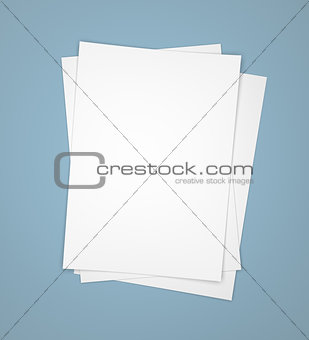 Three white paper sheets on blue