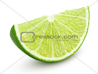 Slice of lime citrus fruit isolated on white