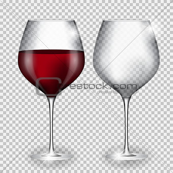 Full and Empty Glass of Wine on Transparent Background Vector