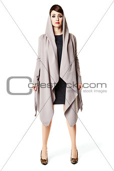 Attractive woman in gray coat