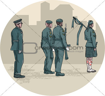 Soldier Bagpiper Marching Circle Watercolor