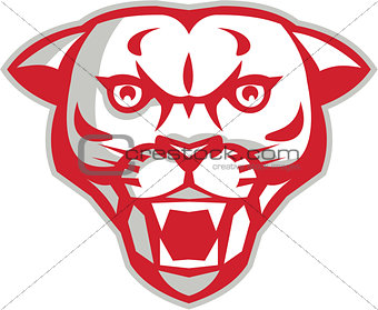 Angry Cougar Mountain Lion Head Retro