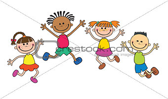 Children  isolated  look up with interest. Kid pointing at a wight  Funny cartoon character. Vector illustration