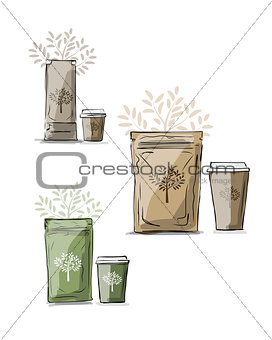 Bag packaging and take away coffee cup