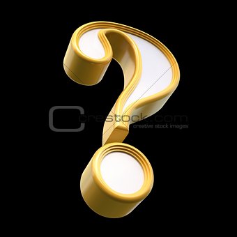 Gold question mark. Isolated on black background. 3d rendering.