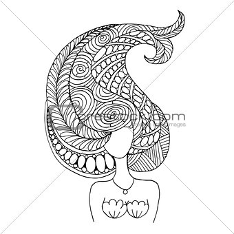 Mermaid portrait, zentangle sketch for your design