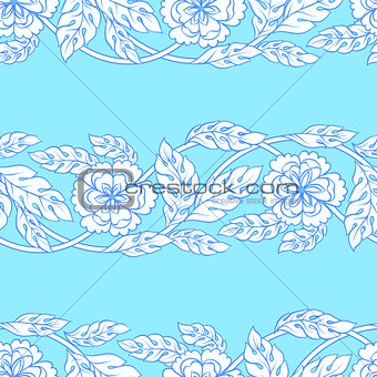 Vector seamless background with borders. Intricate ornament made of twisted flowers.